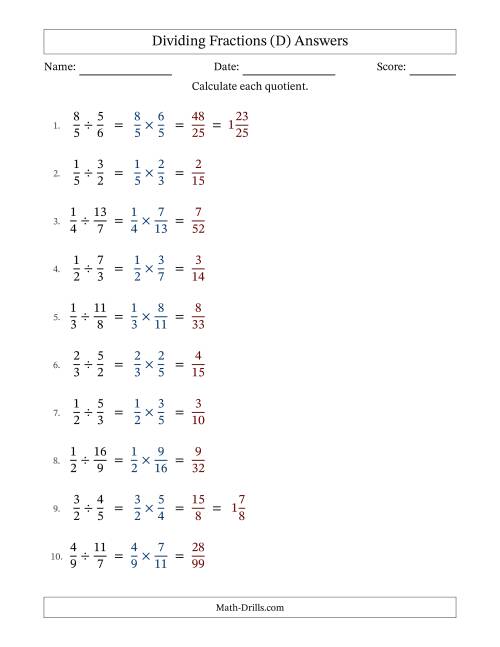 The Dividing Proper and Improper Fractions with No Simplification (Fillable) (D) Math Worksheet Page 2