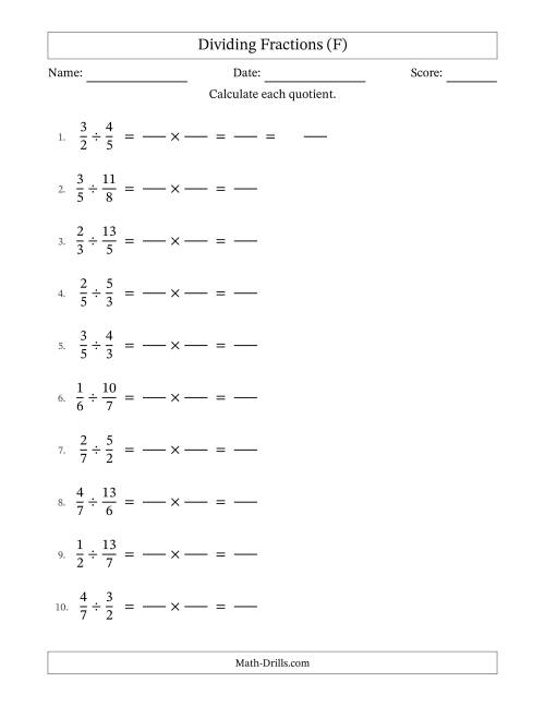 The Dividing Proper and Improper Fractions with No Simplification (Fillable) (F) Math Worksheet