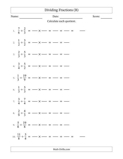 The Dividing Proper and Improper Fractions with All Simplification (Fillable) (B) Math Worksheet
