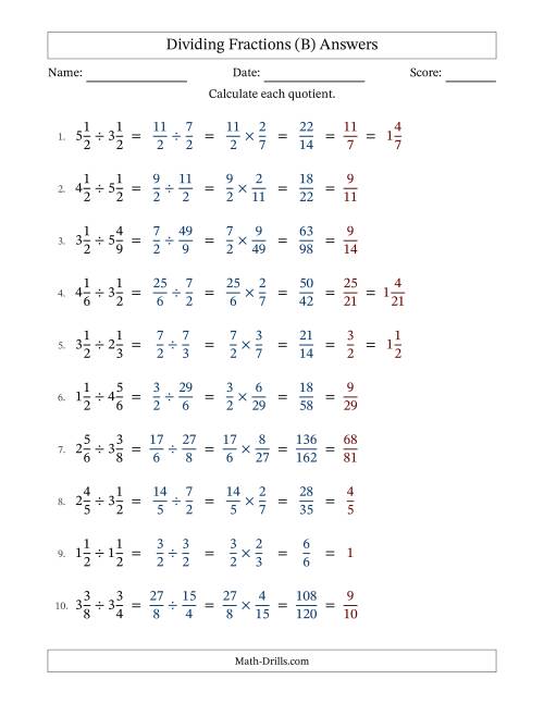 The Dividing Two Mixed Fractions with All Simplification (Fillable) (B) Math Worksheet Page 2