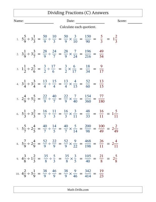 The Dividing Two Mixed Fractions with All Simplification (Fillable) (C) Math Worksheet Page 2