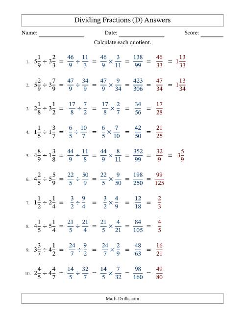 The Dividing Two Mixed Fractions with All Simplification (Fillable) (D) Math Worksheet Page 2