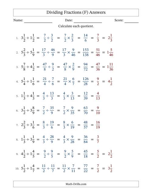 The Dividing Two Mixed Fractions with All Simplification (Fillable) (F) Math Worksheet Page 2