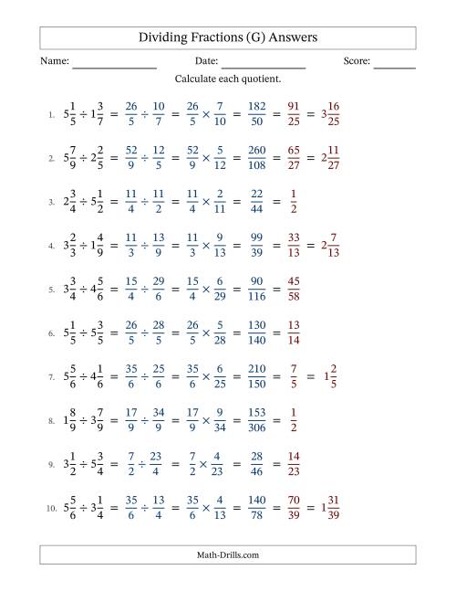 The Dividing and Simplifying Mixed Fractions (G) Math Worksheet Page 2