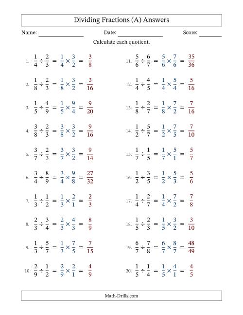 The Dividing Proper Fractions (A) Math Worksheet Page 2