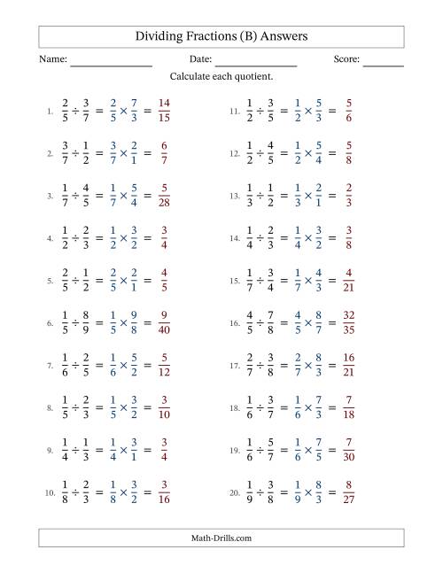 The Dividing Proper Fractions (B) Math Worksheet Page 2