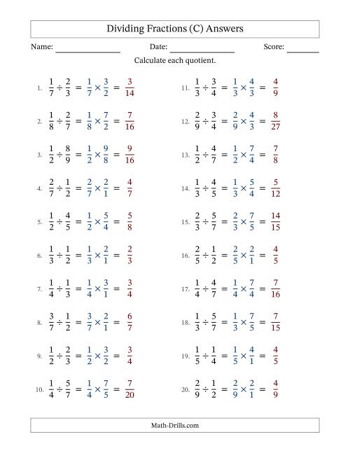 The Dividing Proper Fractions (C) Math Worksheet Page 2