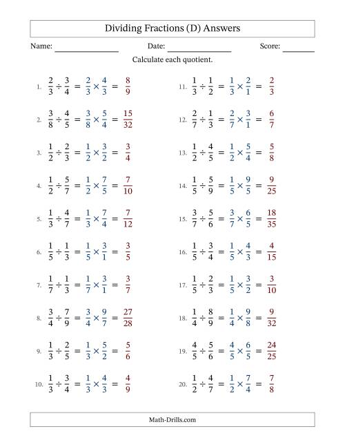 The Dividing Two Proper Fractions with No Simplification (Fillable) (D) Math Worksheet Page 2