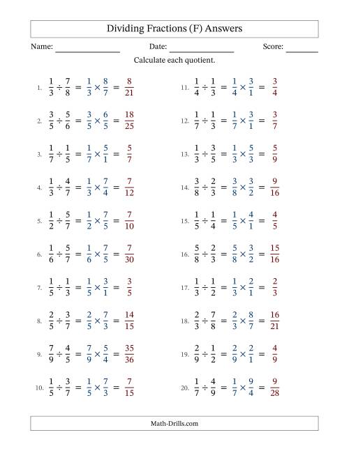 The Dividing Proper Fractions (F) Math Worksheet Page 2