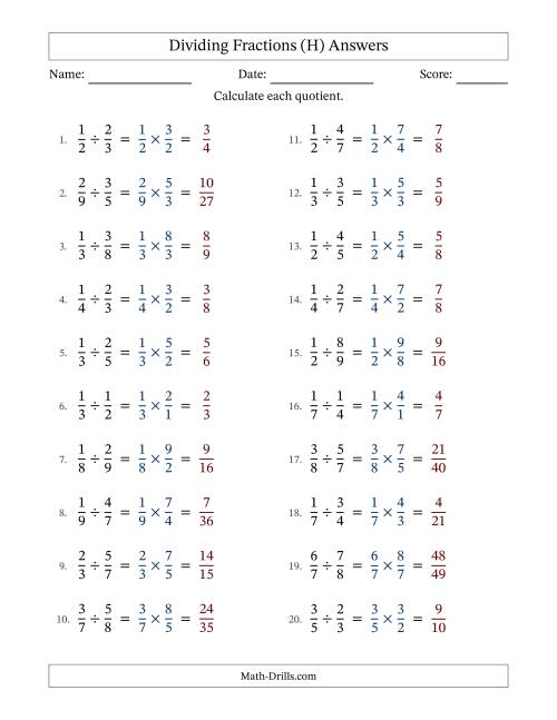 The Dividing Proper Fractions (H) Math Worksheet Page 2
