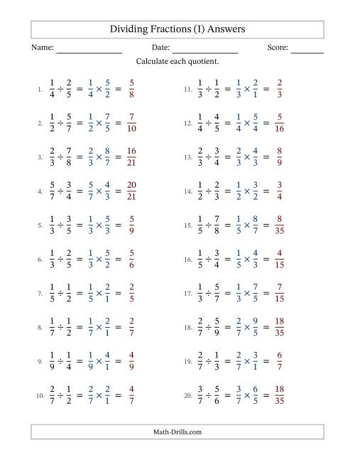 The Dividing Two Proper Fractions with No Simplification (Fillable) (I) Math Worksheet Page 2