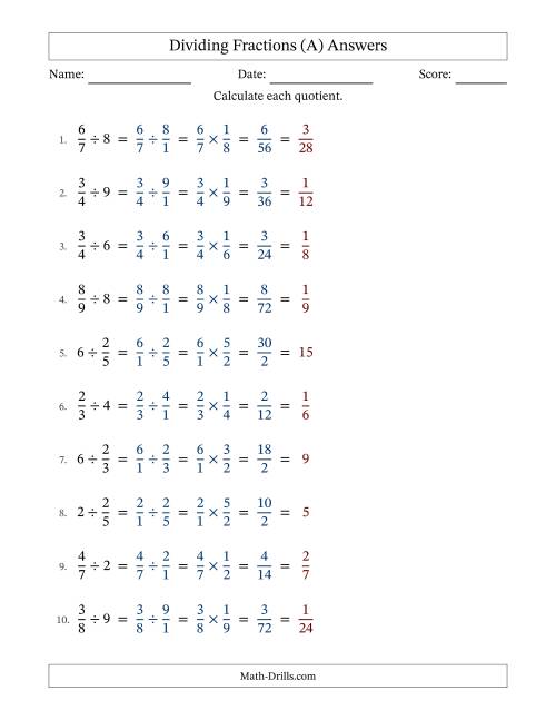 The Dividing Proper Fractions and Whole Numbers with All Simplifying (Fillable) (A) Math Worksheet Page 2