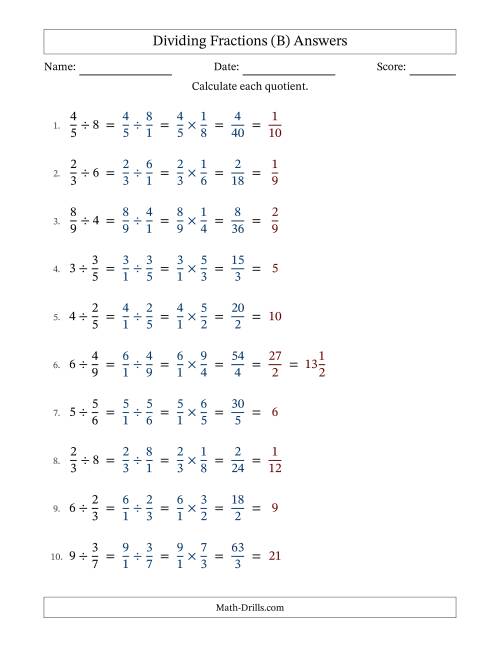 The Dividing Proper Fractions and Whole Numbers with All Simplification (Fillable) (B) Math Worksheet Page 2