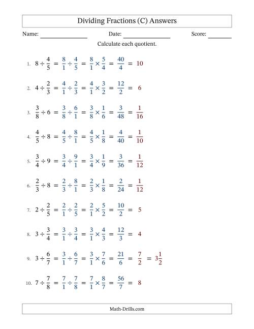 The Dividing and Simplifying Fractions with Some Whole Numbers (C) Math Worksheet Page 2