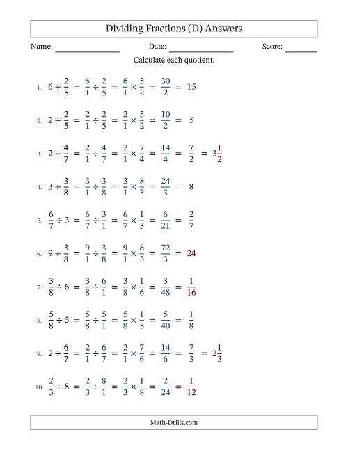 The Dividing Proper Fractions and Whole Numbers with All Simplification (Fillable) (D) Math Worksheet Page 2