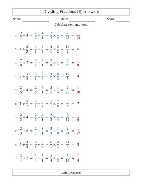 The Dividing Proper Fractions and Whole Numbers with All Simplifying (Fillable) (E) Math Worksheet Page 2