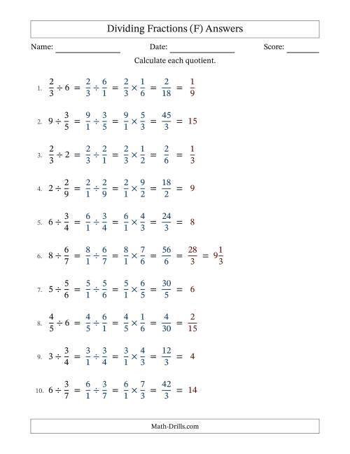 The Dividing and Simplifying Fractions with Some Whole Numbers (F) Math Worksheet Page 2