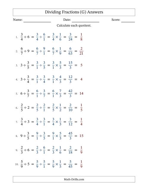 The Dividing and Simplifying Fractions with Some Whole Numbers (G) Math Worksheet Page 2