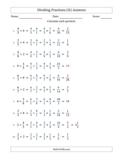 The Dividing and Simplifying Fractions with Some Whole Numbers (H) Math Worksheet Page 2