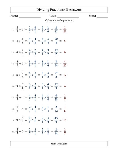 The Dividing and Simplifying Fractions with Some Whole Numbers (I) Math Worksheet Page 2