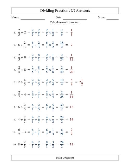 The Dividing and Simplifying Fractions with Some Whole Numbers (J) Math Worksheet Page 2