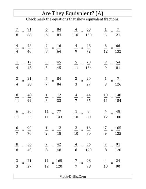are these fractions equivalent multiplier range 5 to 15 a