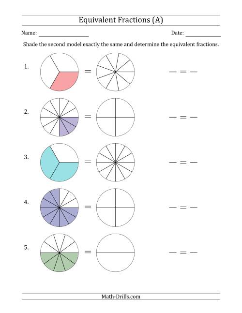 The Equivalent Fractions Models (A) Math Worksheet