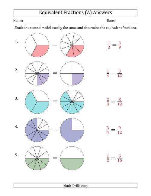 The Equivalent Fractions Models (A) Math Worksheet Page 2