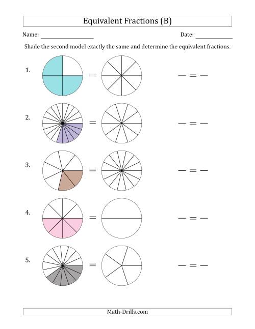 The Equivalent Fractions Models (B) Math Worksheet
