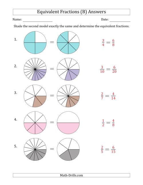 The Equivalent Fractions Models (B) Math Worksheet Page 2