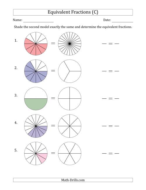 The Equivalent Fractions Models (C) Math Worksheet