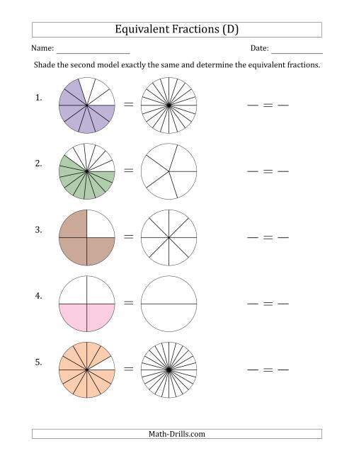 The Equivalent Fractions Models (D) Math Worksheet