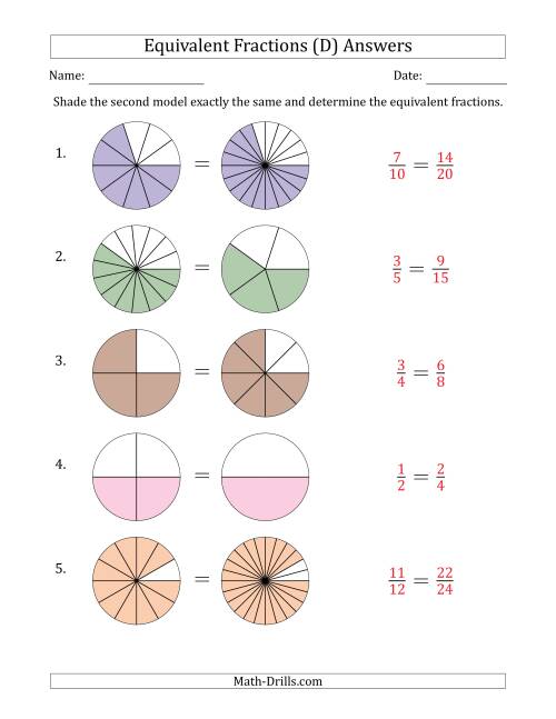 The Equivalent Fractions Models (D) Math Worksheet Page 2