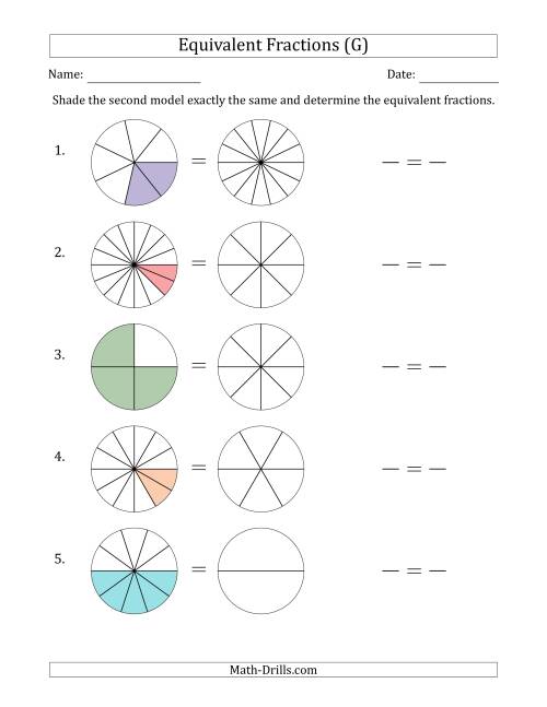 The Equivalent Fractions Models (G) Math Worksheet