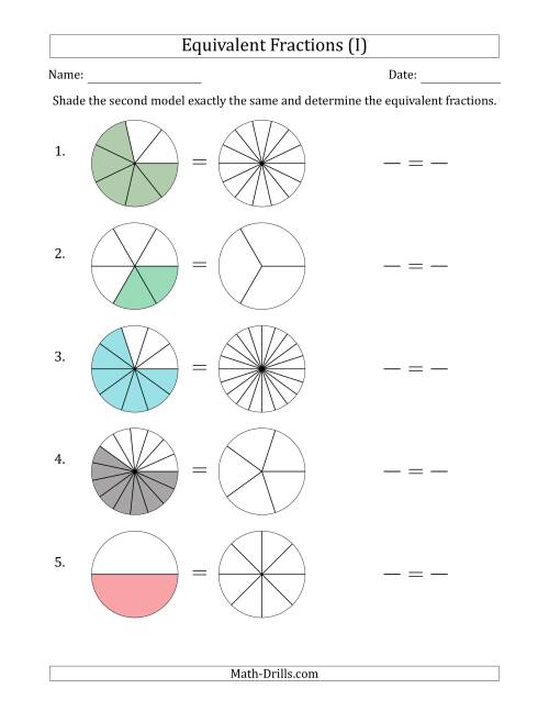 The Equivalent Fractions Models (I) Math Worksheet