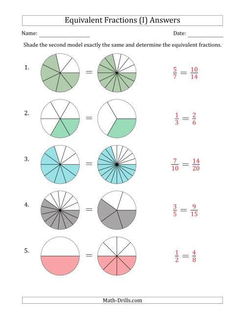 The Equivalent Fractions Models (I) Math Worksheet Page 2