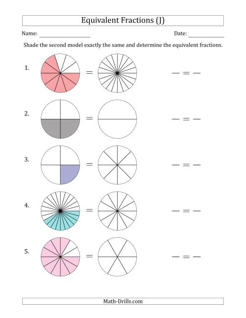 The Equivalent Fractions Models (J) Math Worksheet