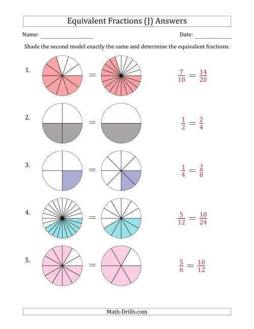 The Equivalent Fractions Models (J) Math Worksheet Page 2