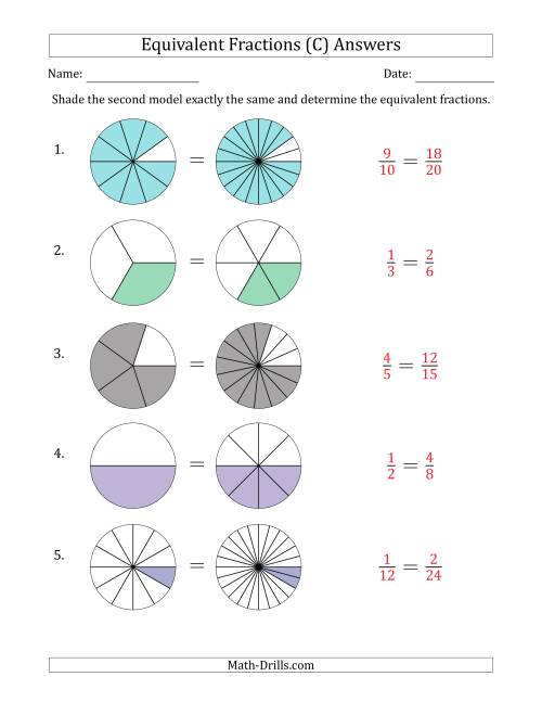 The Equivalent Fractions Models with the Simplified Fraction First (C) Math Worksheet Page 2