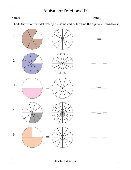 The Equivalent Fractions Models with the Simplified Fraction First (D) Math Worksheet