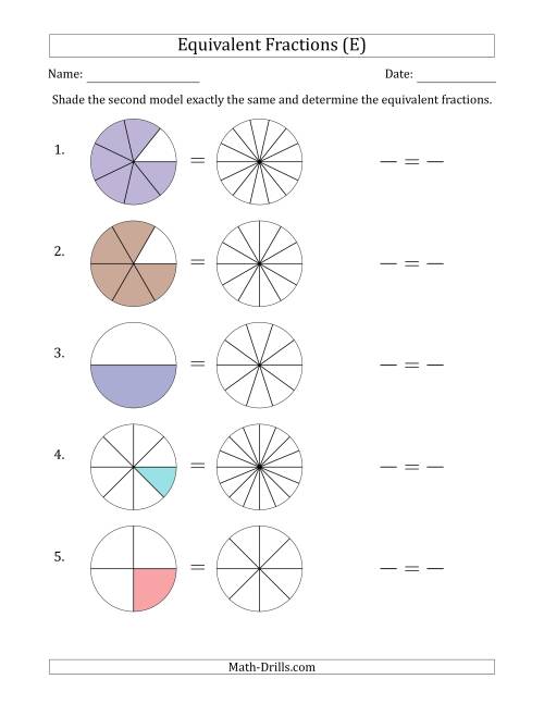 The Equivalent Fractions Models with the Simplified Fraction First (E) Math Worksheet