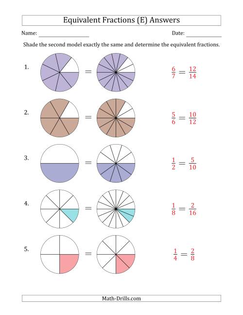 The Equivalent Fractions Models with the Simplified Fraction First (E) Math Worksheet Page 2
