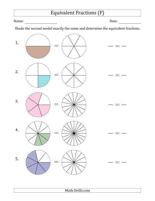 The Equivalent Fractions Models with the Simplified Fraction First (F) Math Worksheet