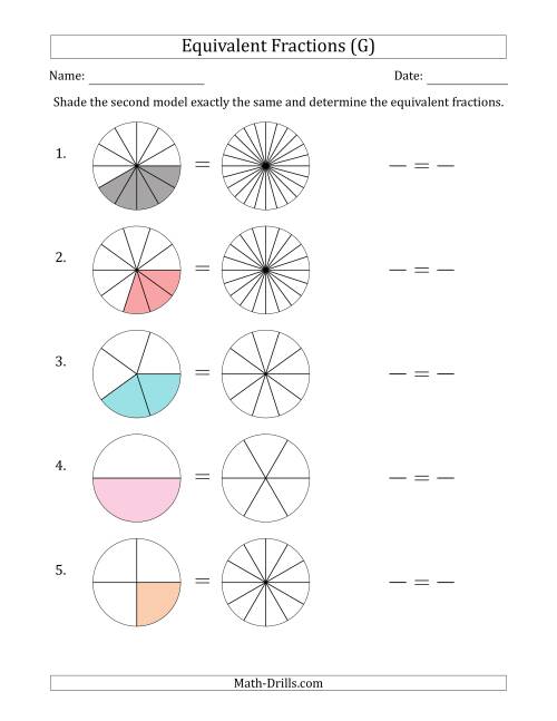 The Equivalent Fractions Models with the Simplified Fraction First (G) Math Worksheet
