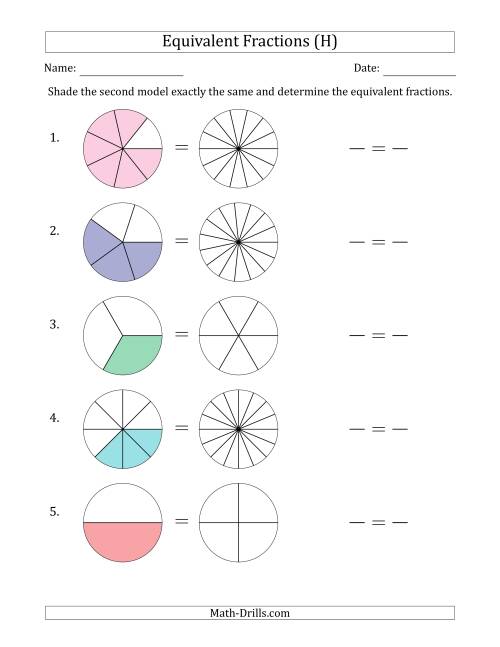 The Equivalent Fractions Models with the Simplified Fraction First (H) Math Worksheet