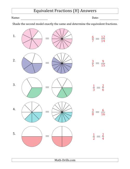 The Equivalent Fractions Models with the Simplified Fraction First (H) Math Worksheet Page 2