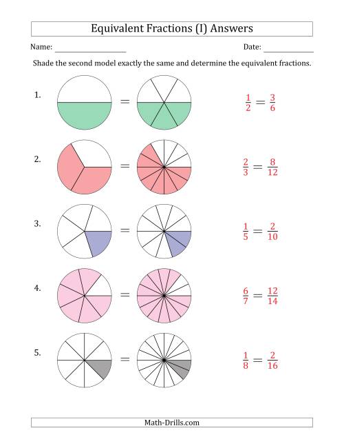 The Equivalent Fractions Models with the Simplified Fraction First (I) Math Worksheet Page 2