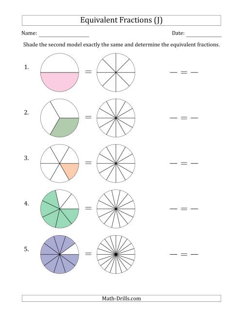 The Equivalent Fractions Models with the Simplified Fraction First (J) Math Worksheet