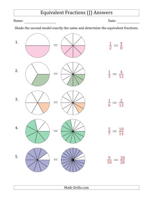 The Equivalent Fractions Models with the Simplified Fraction First (J) Math Worksheet Page 2