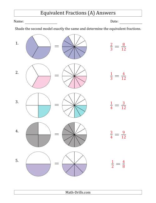 The Equivalent Fractions Models with the Simplified Fraction First (All) Math Worksheet Page 2
